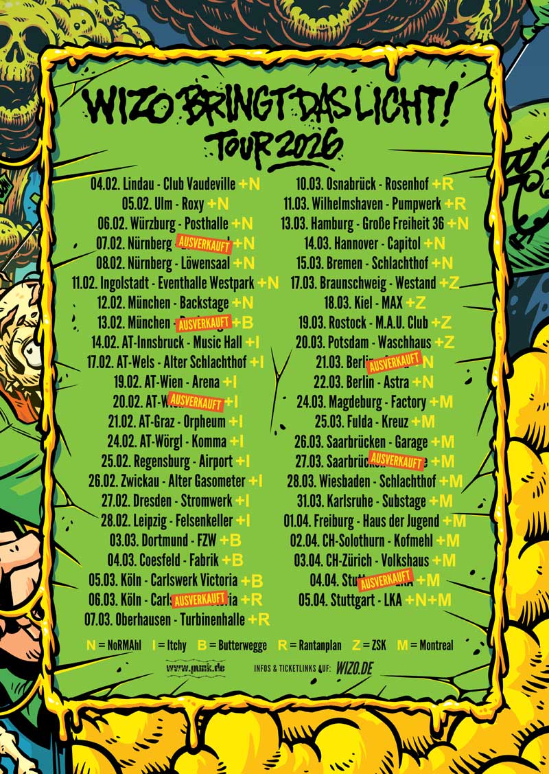 WIZO bringt das Licht! Tour 2026
Jetzt Konzert-Tickets holen! WIZO bringt das Licht! Tour 2026
Jetzt Konzert-Tickets holen!