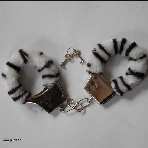 : Zebraplüsch-Handschellen, schwarz-weiß