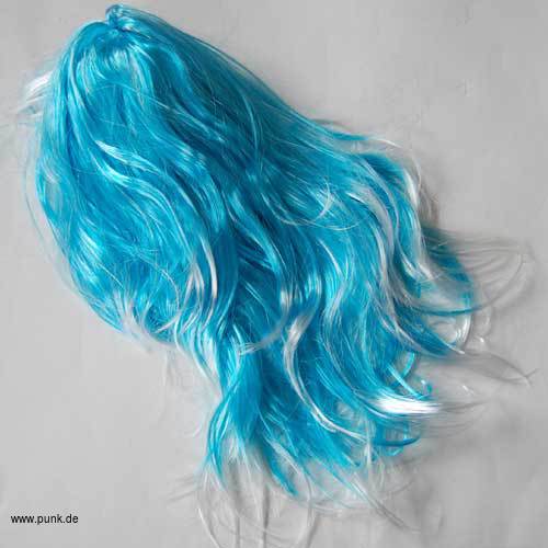 : Perrücke blauweiße lange glatte Haare mit Pony