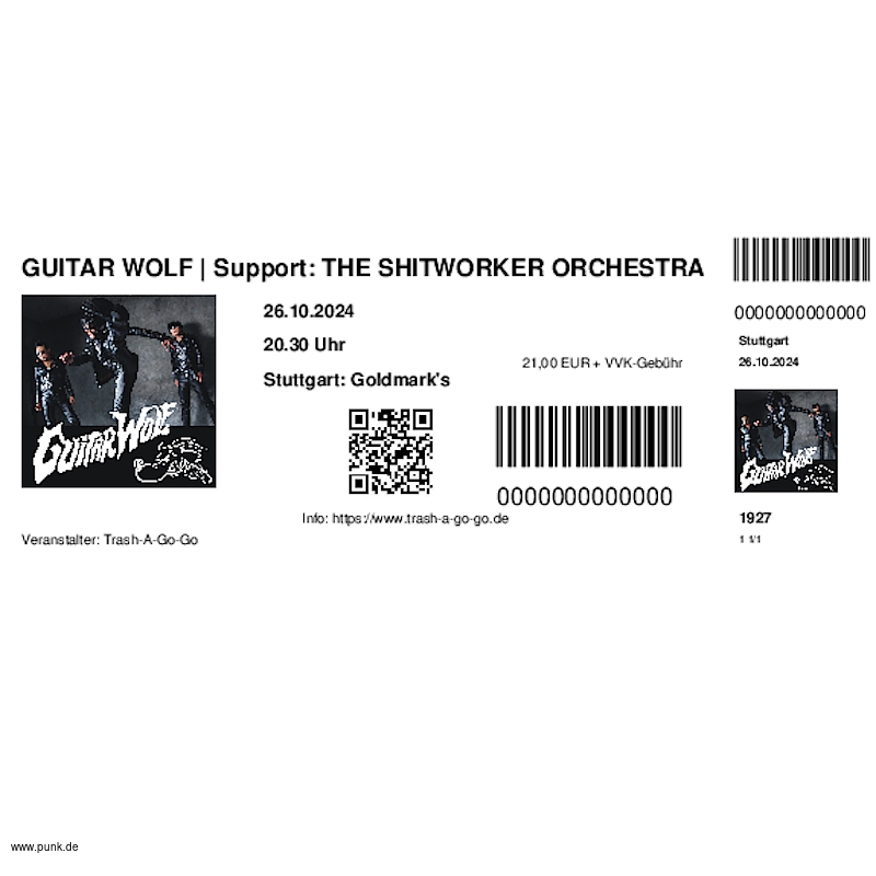 : HardTicket GUITAR WOLF | Support: THE SHITWORKER ORCHESTRA