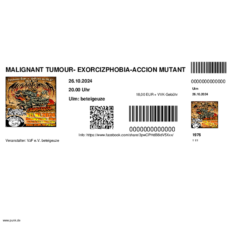 : HardTicket MALIGNANT TUMOUR- EXORCIZPHOBIA-ACCION MUTANT